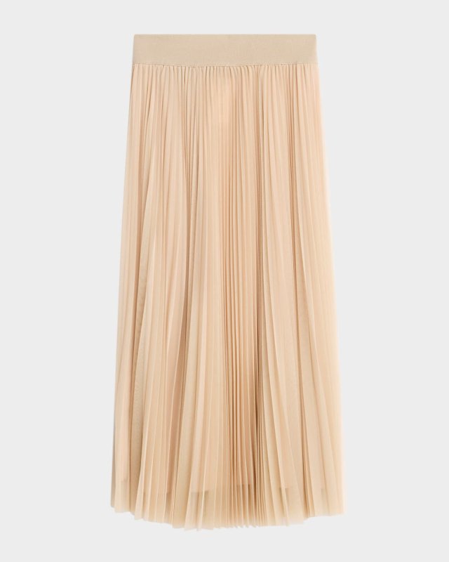 Pleated Tulle A-Line Midi Skirt